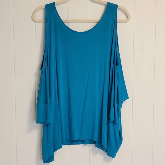 Tresics turq cold shoulder dolman batwing cut out sleeve poncho blouse Sz: M - Picture 3 of 7